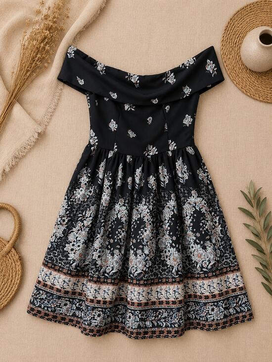 Abercrombie & Fitch Dresses & Skirts - Abercrombie & Fitch Women's Off the Shoulder Floral Mini Dress Black Size XS